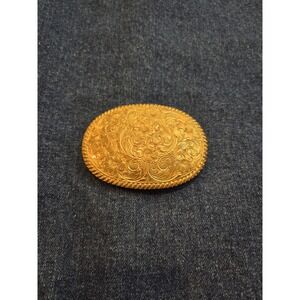 Vintage Crumrine Brass Floral Engraved Oval Belt Buckle - Pristine